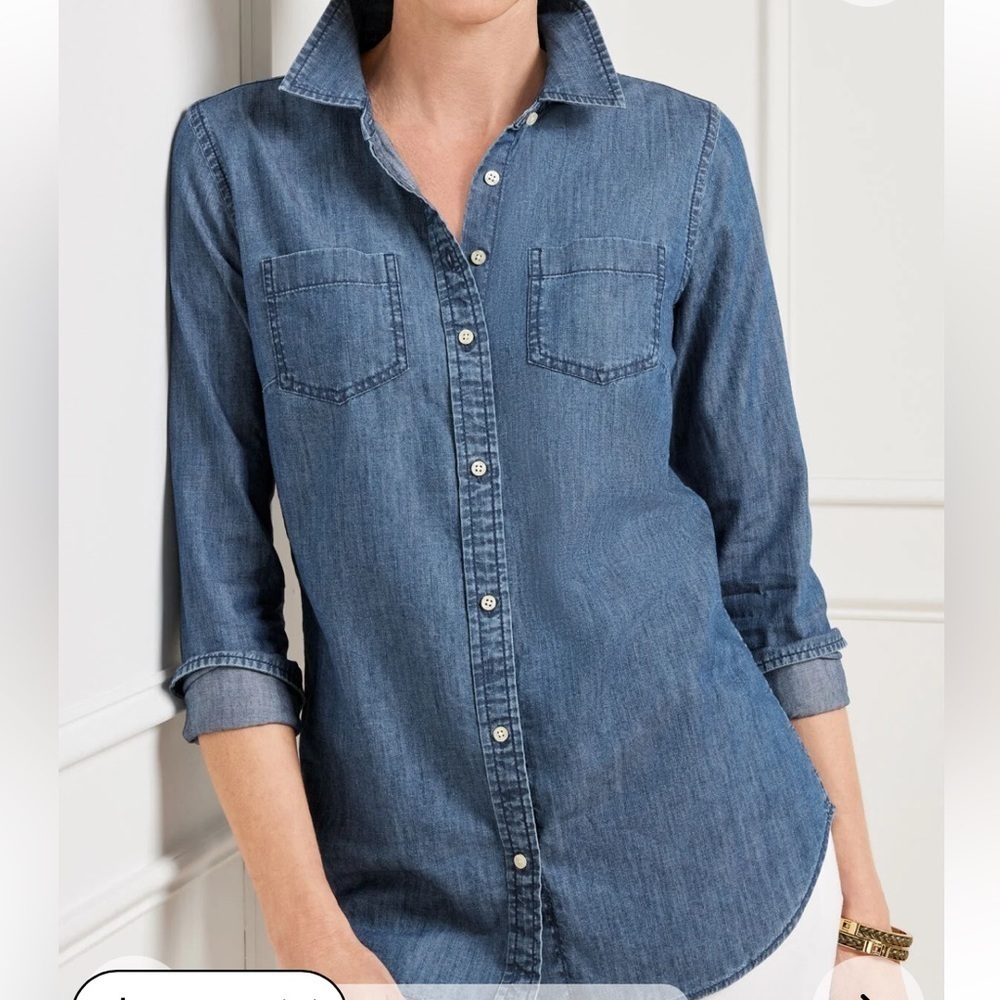 Talbots Sapphire Rinse 100% Cotton Denim Button-down Shirt PM